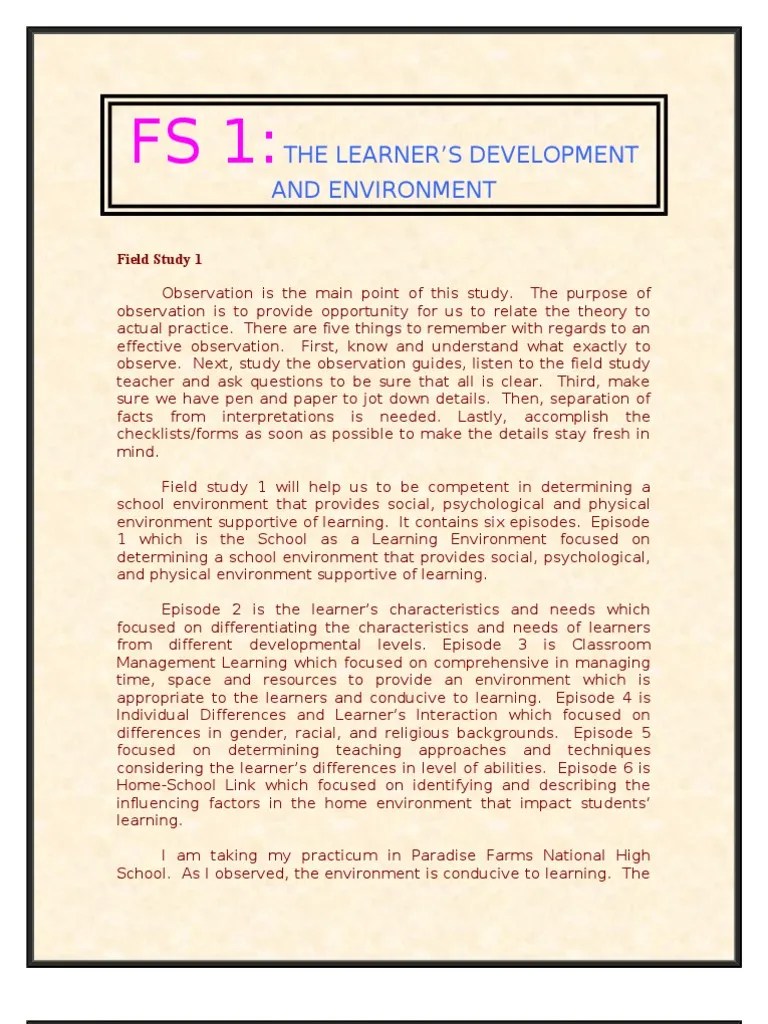 Field Study 16 Educational Assessment Teachers