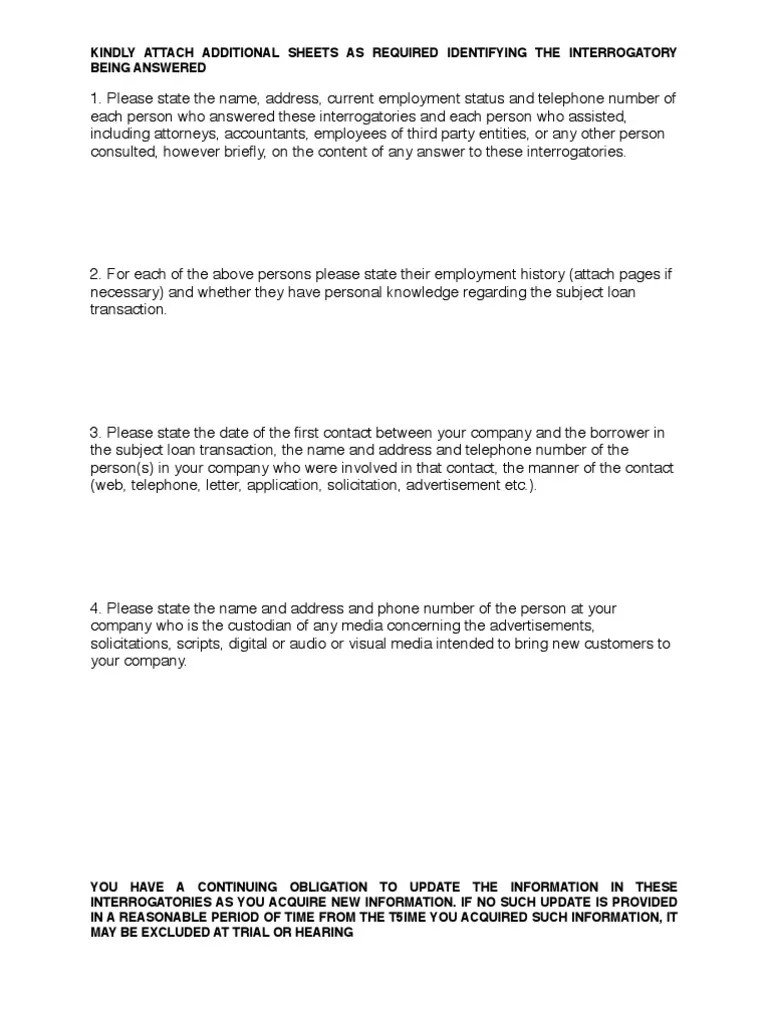 Interrogatory Form PDF Bookkeeping Securitization