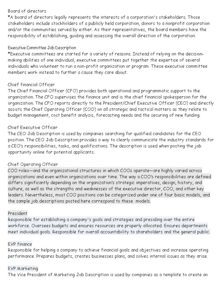 President Job Description Of A Non Profit Organization Job Retro