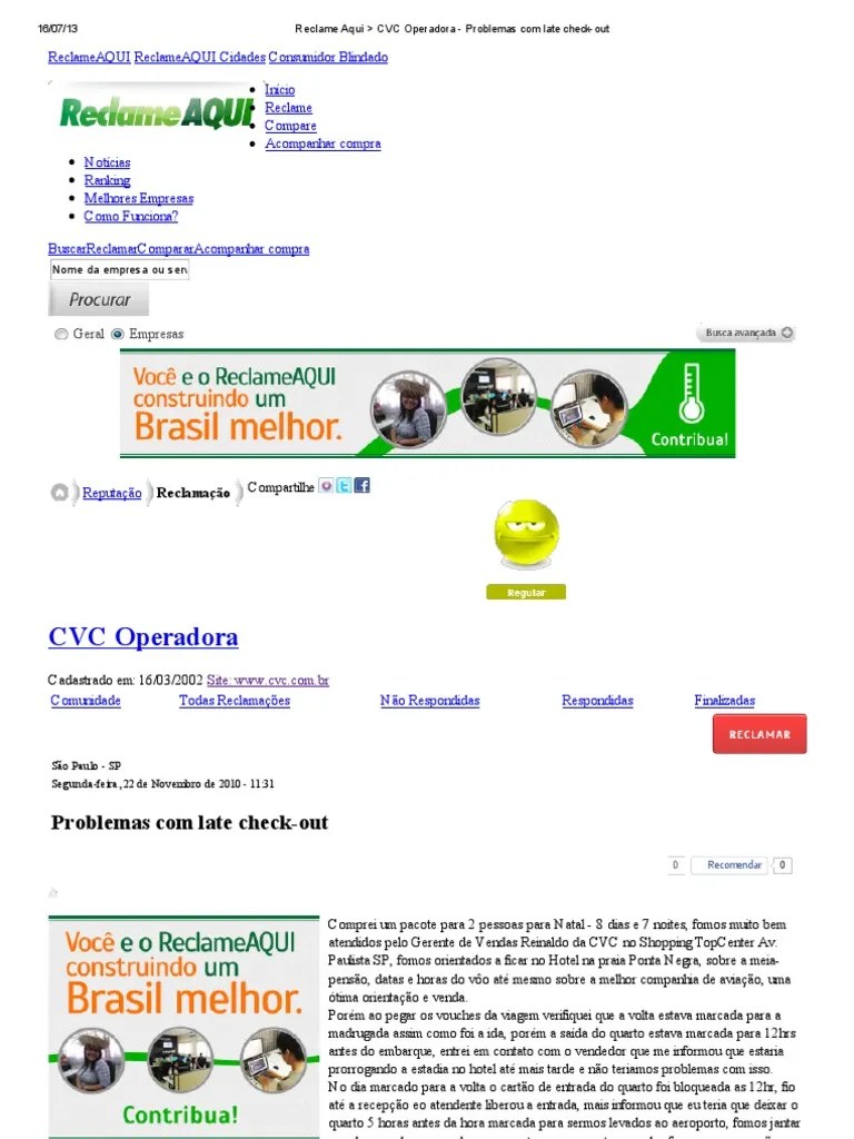Reclame Aqui _ CVC Operadora Problemas Com Late Check