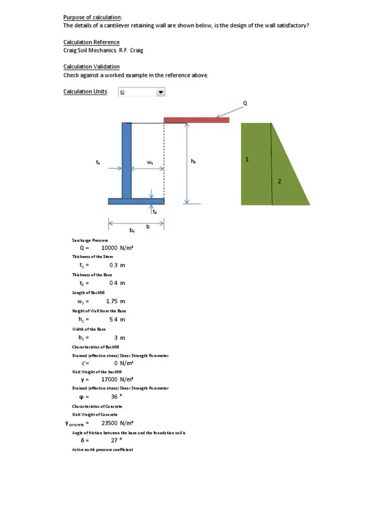Cantilever Retaining Wall Analysis
