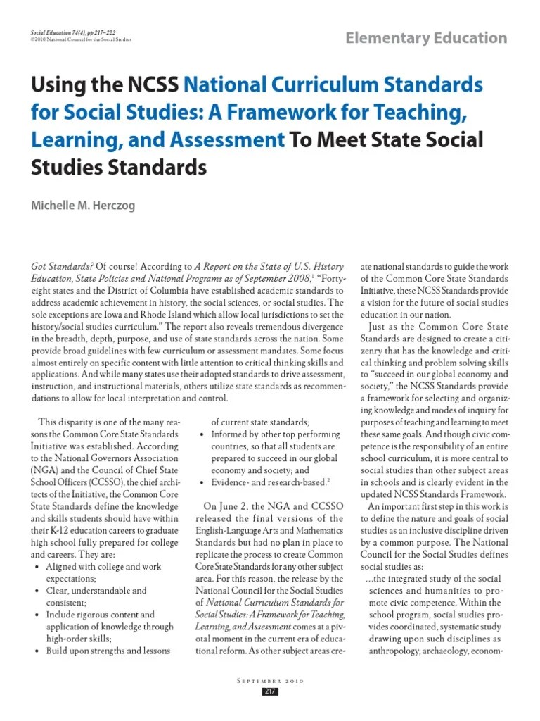 National Curriculum Standards For Social Studies Civics Curriculum
