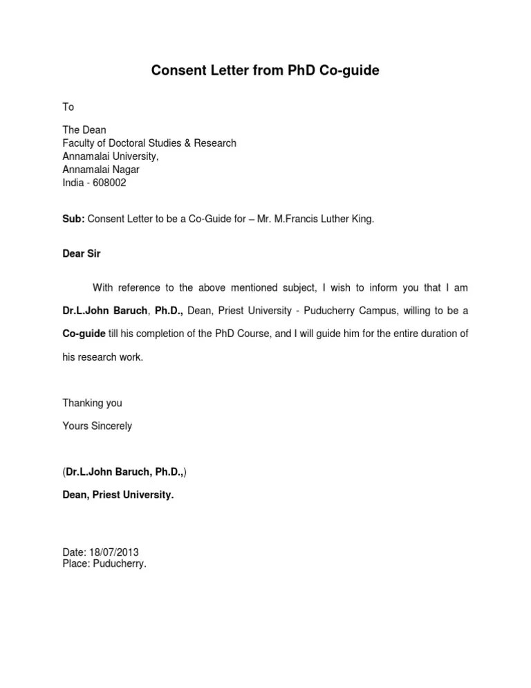 Consent Letter From PHD PDF