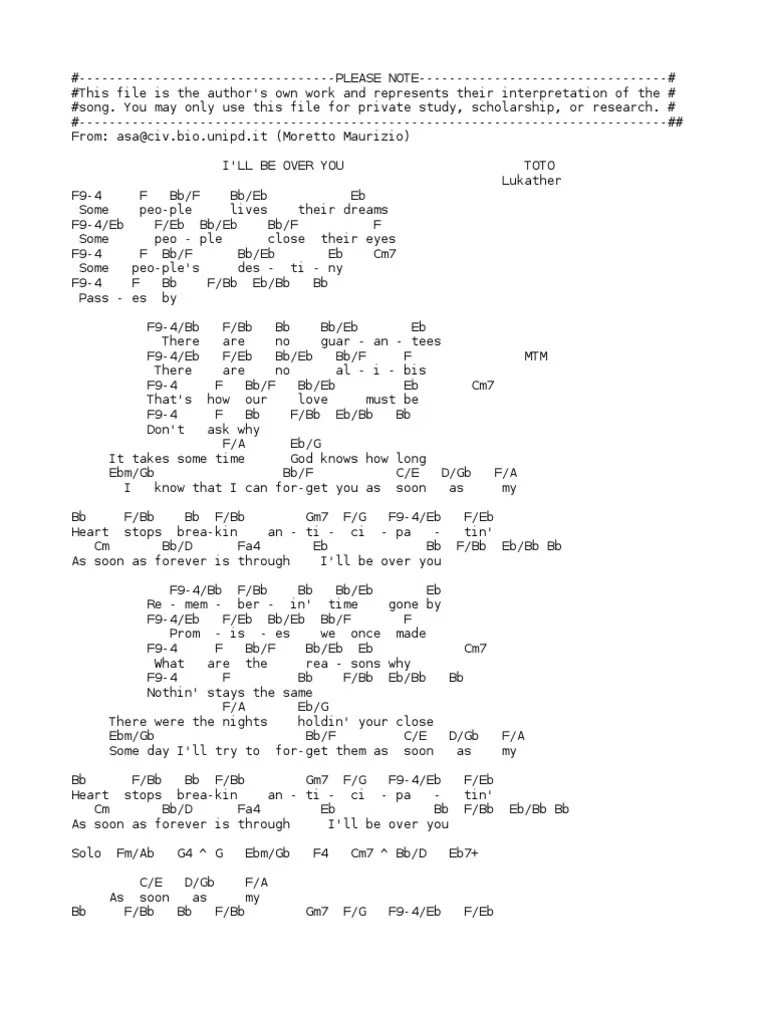 Toto Ill Be Over You Chords