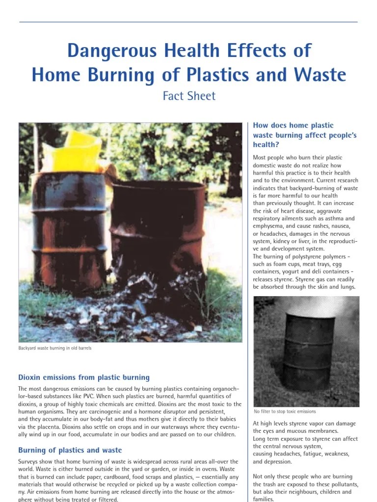 Dangerous Health Effects of Home Burning of Plastics and Waste
