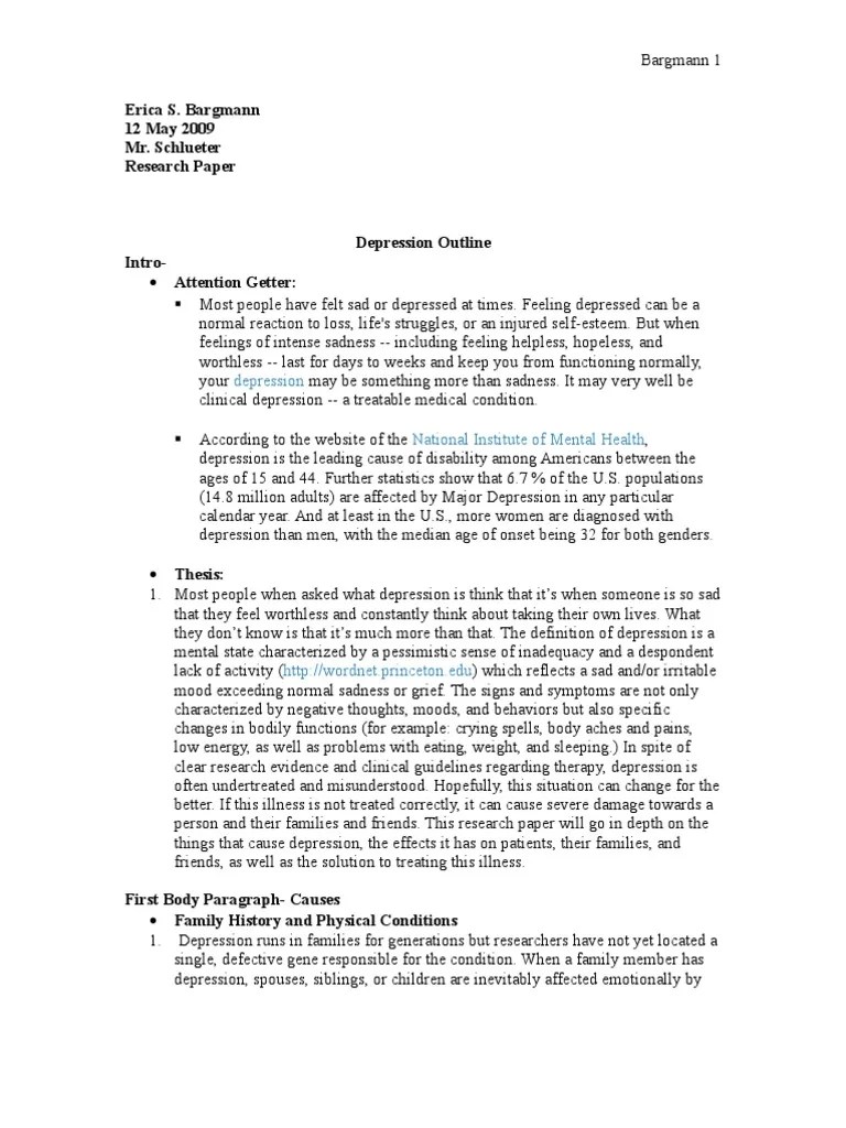Depression Outline Depression (Mood)