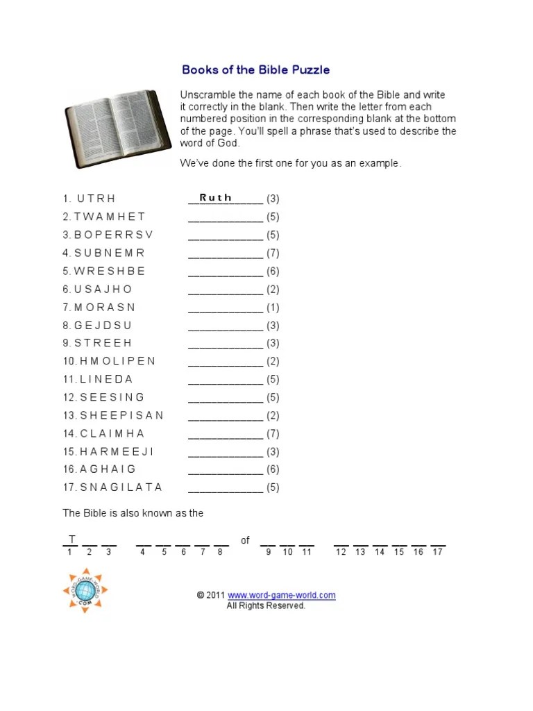 Books of the Bible Unscramble