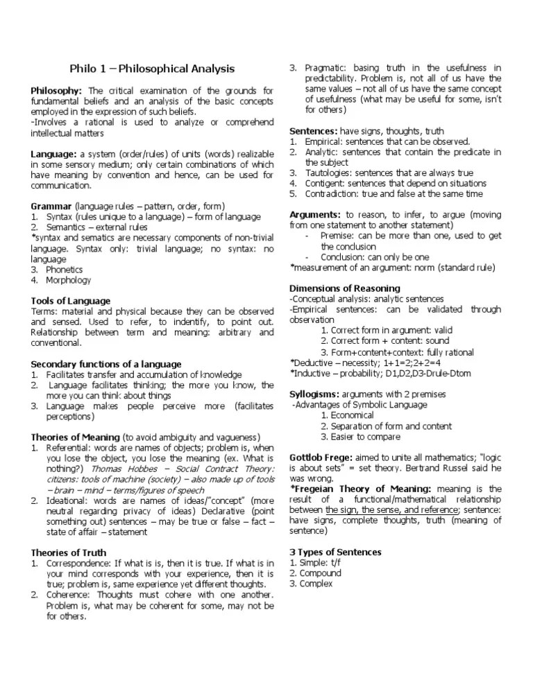 Philosophical Analysis Argument Truth Free 30day Trial Scribd