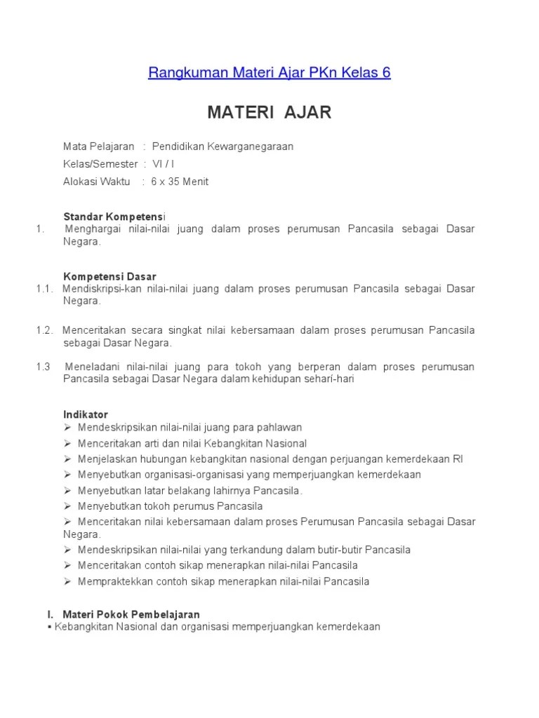 Rangkuman Materi Ajar PKN Kelas 6 | PDF