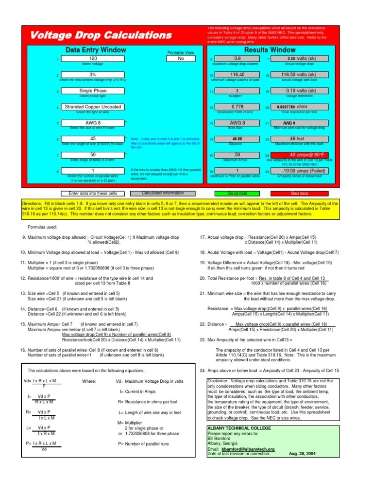 Voltage Drop Calculator Albany.xls Electrical
