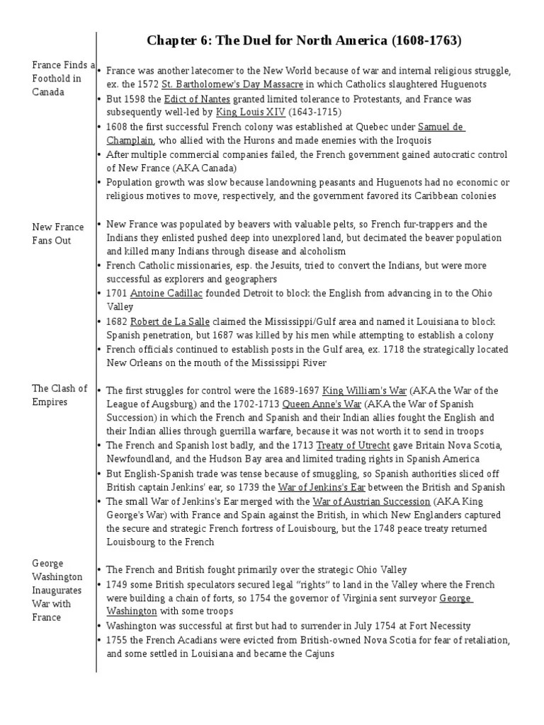 APUSH Chapter 6 Notes PDF New France French And Indian War
