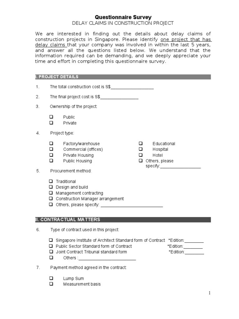 Construction EoT Survey Form General Contractor Architect