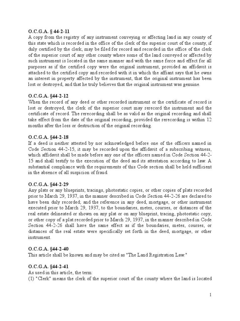 Notes for Appendix to Appellant's Brief (GA Land Codes) Service Of