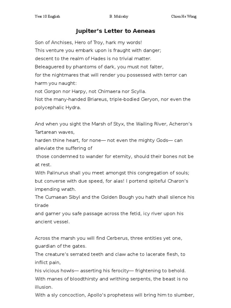 The Aeneid Describing Aeneas' Descent To The Underworld PDF Aeneid