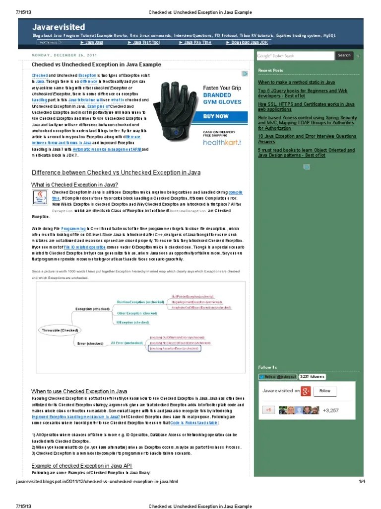Checked vs Unchecked Exception in Java Example Java (Programming