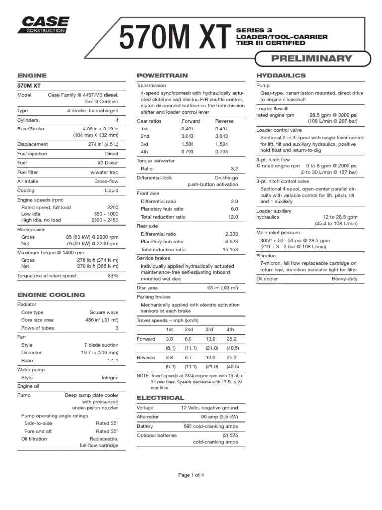 CASE 570M XT Specs | PDF | Transmission (Mechanics) | Horsepower