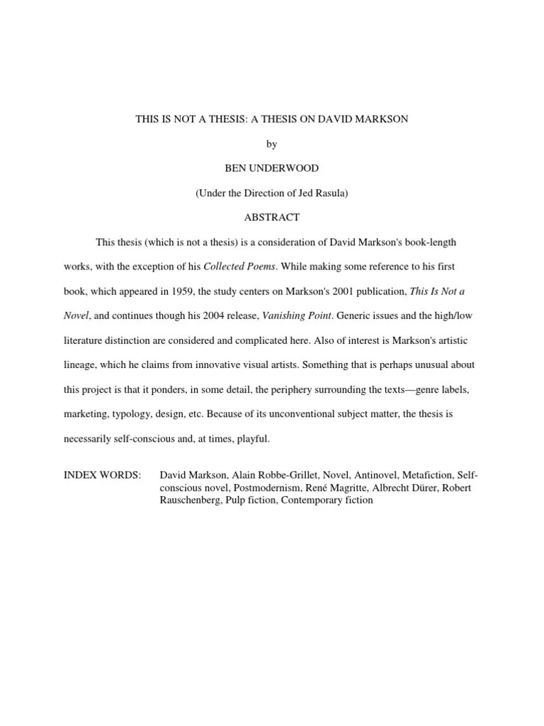 Tesis Sobre David Markson PDF Novels Genre