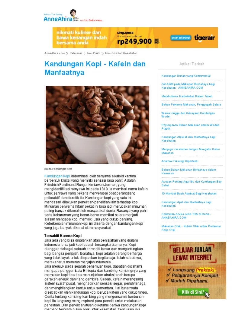 Kandungan Kopi Kafein Dan Manfaatnya