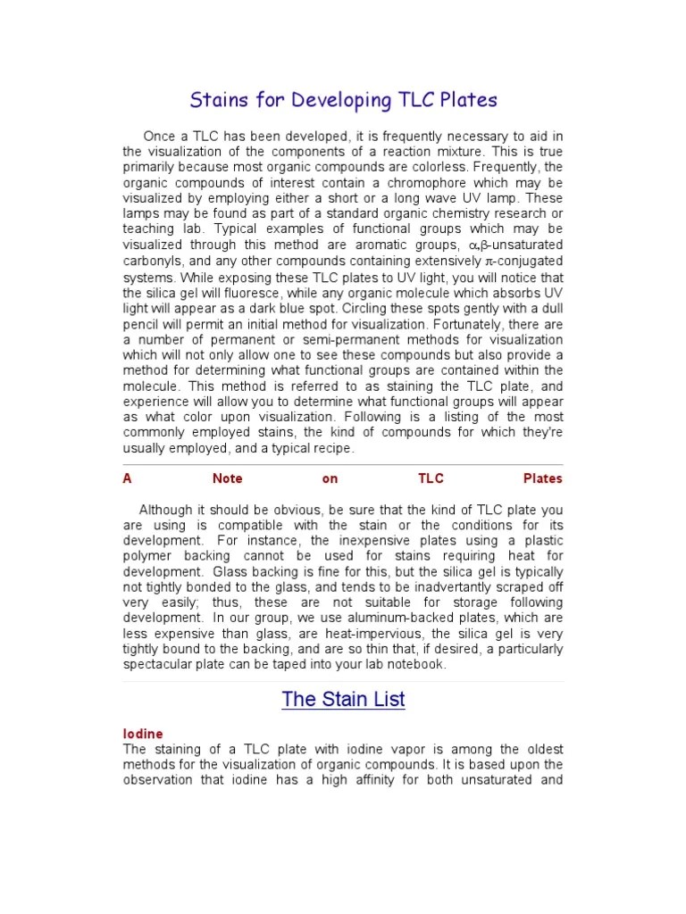TLC Plate Visualization PDF Thin Layer Chromatography Staining