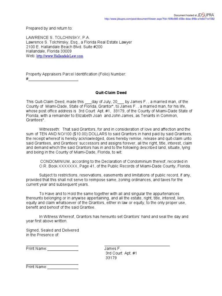 Sample QCD With Life Estate Deed Urban