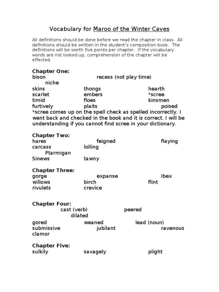 Vocabulary for Maroo of the Winter Caves5