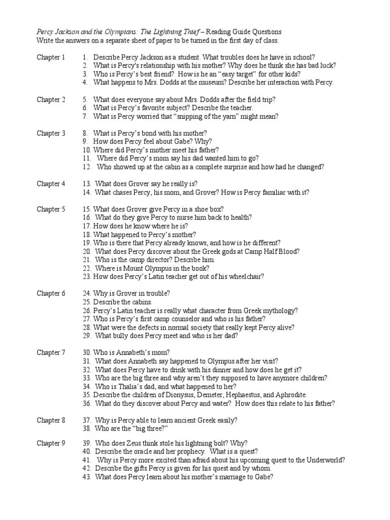 7th Reading Questions For Percy Jackson | PDF | Hades | Greek Mythology