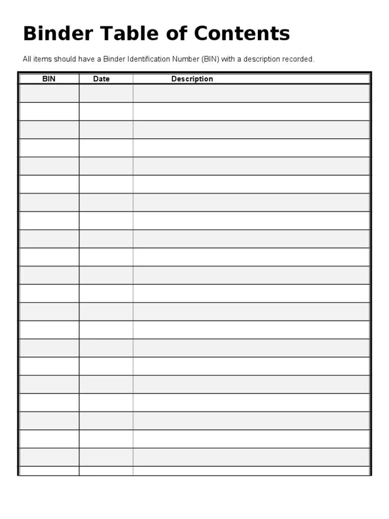 Binder Table of Contents 2 PDF