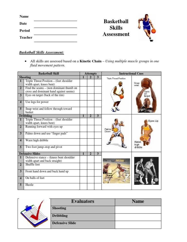Basketball Skills Rubric PDF Hand Sports