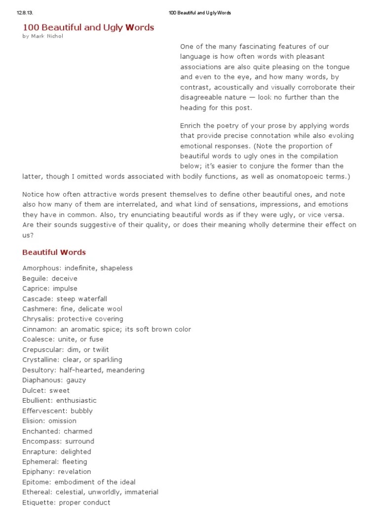 100 Beautiful and Ugly Words