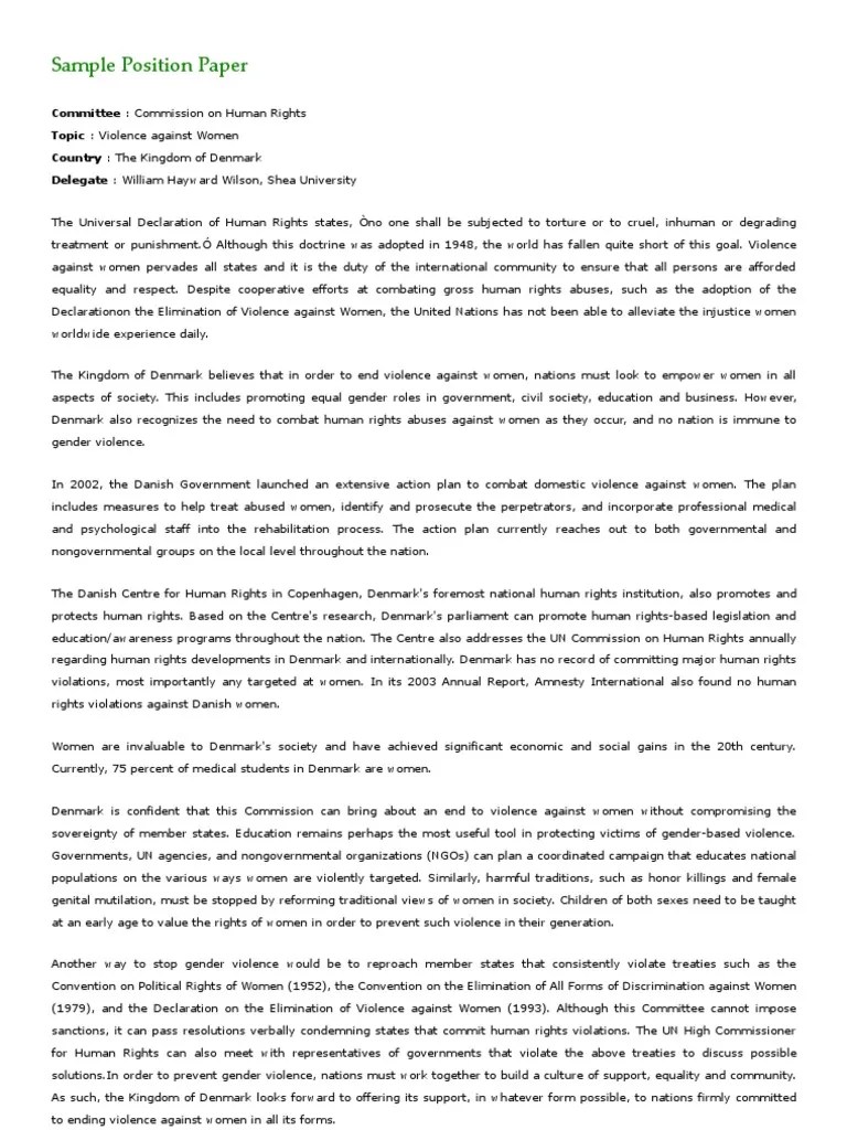 Position essays make a claim about something and then prove it through arguments and evidence. Sample Position Paper