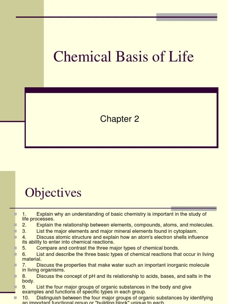 Chemical Basis of Life 1 Chemical Elements Atoms
