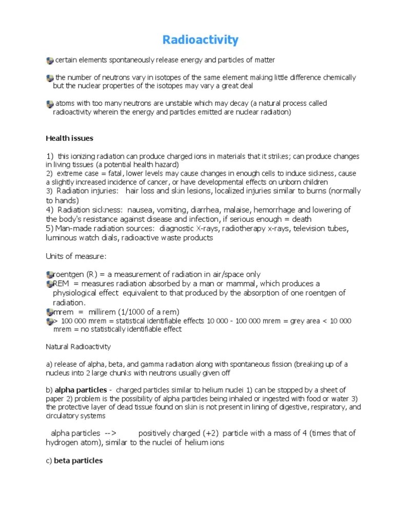 Radioactivity Notes 1 PDF Radioactive Decay Neutron
