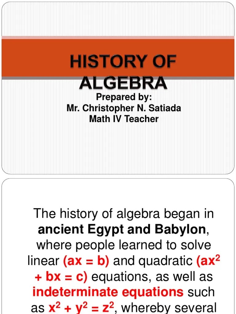 History of Algebra PDF Algebra Equations