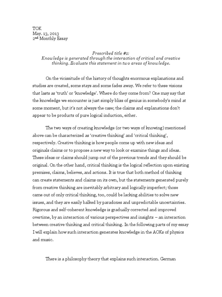 TOK Essay Knowledge is generated through the interaction of critical