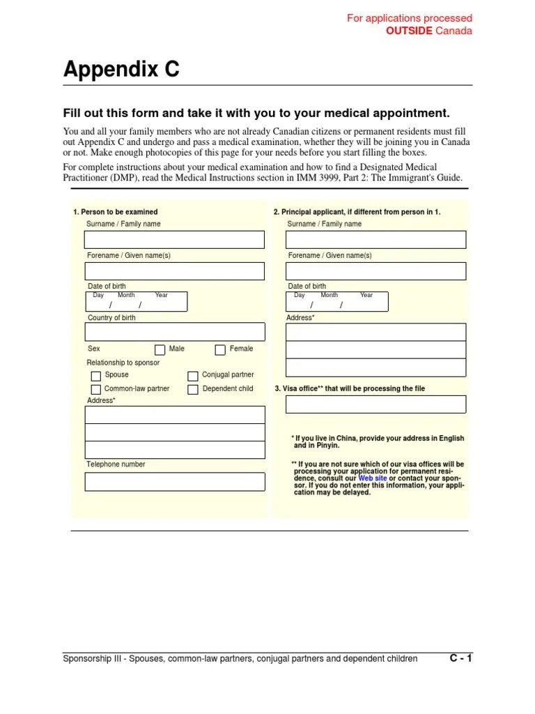 Appendix C Fill out this form and take it with you to your medical