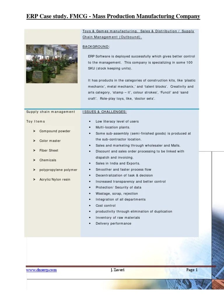 ERP Case study. FMCG Sales Distribution Business Toys Enterprise