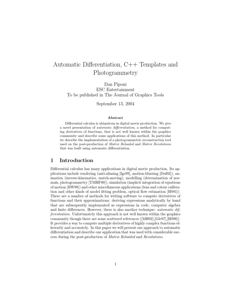 Automatic Differentiation, C++ Templates AndPhotogrammetry PDF