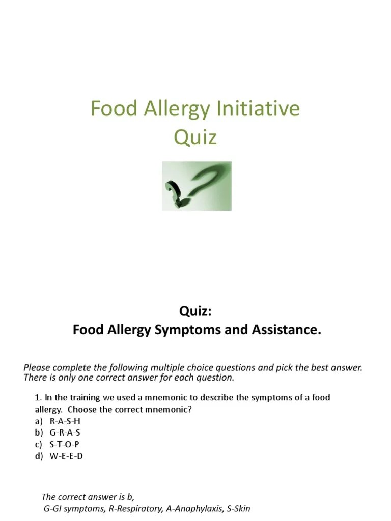 quiz Food Allergy Allergen