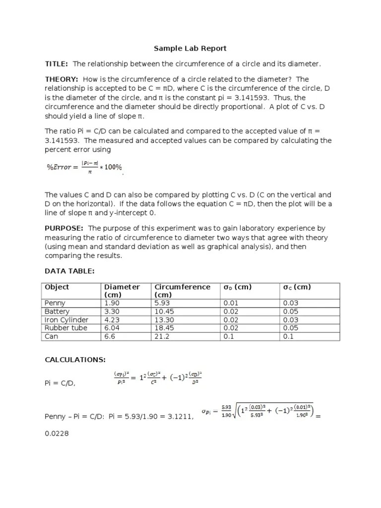 Sample Physics Lab Report Pi Accuracy And Precision