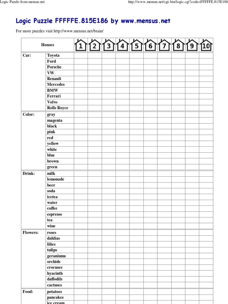 Logic Puzzle from Leisure Beverages