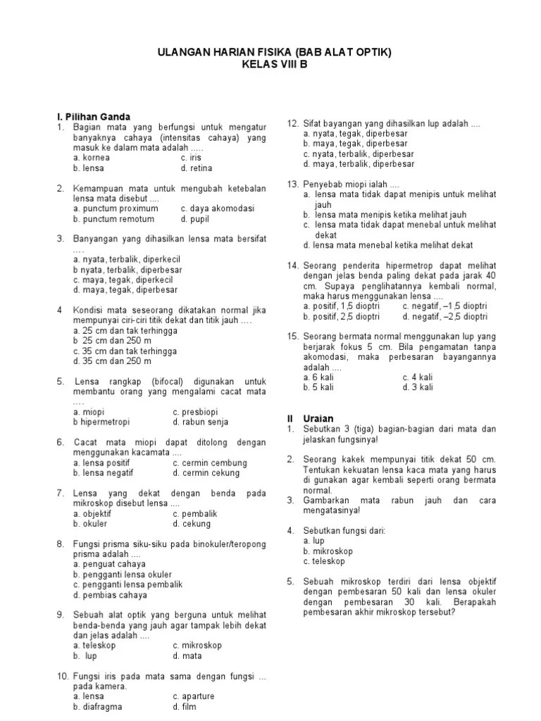 Soal Essay Optik Kelas 8 Beserta Pembahasannya Soal dan