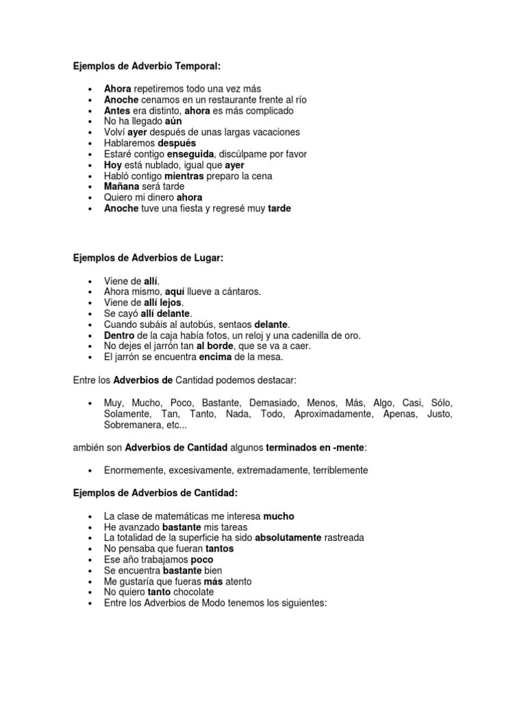 Ejemplos de Adverbio Temporal Adverbio Aprendizaje Prueba gratuita de 30 días Scribd
