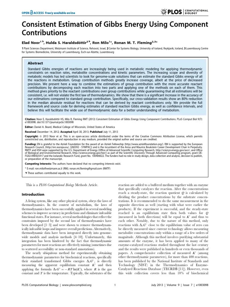 Consistent Estimation of Gibbs Energy Using Component Contributions