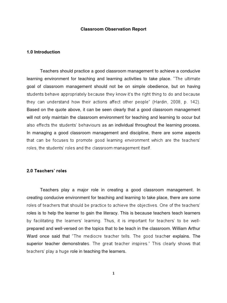 Classroom Observation Report Classroom Management Teachers