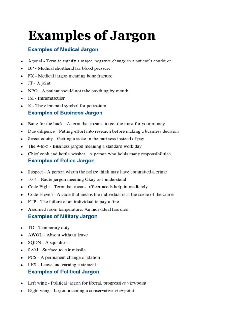 Examples of Jargon PDF