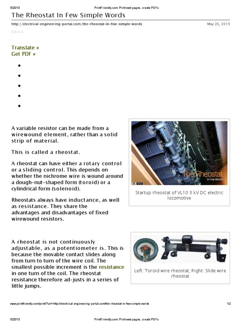 The Rheostat in Few Simple Words PDF