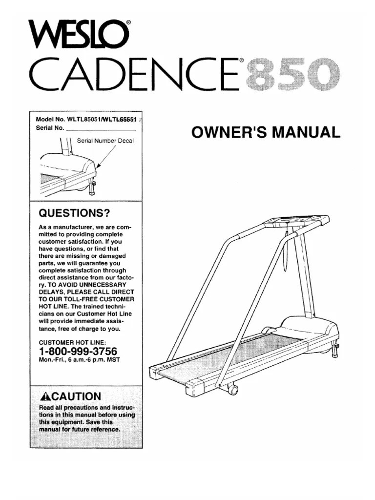 Weslo Cadence 859 Treadmill Manual | PDF | Physical Exercise | Aerobic