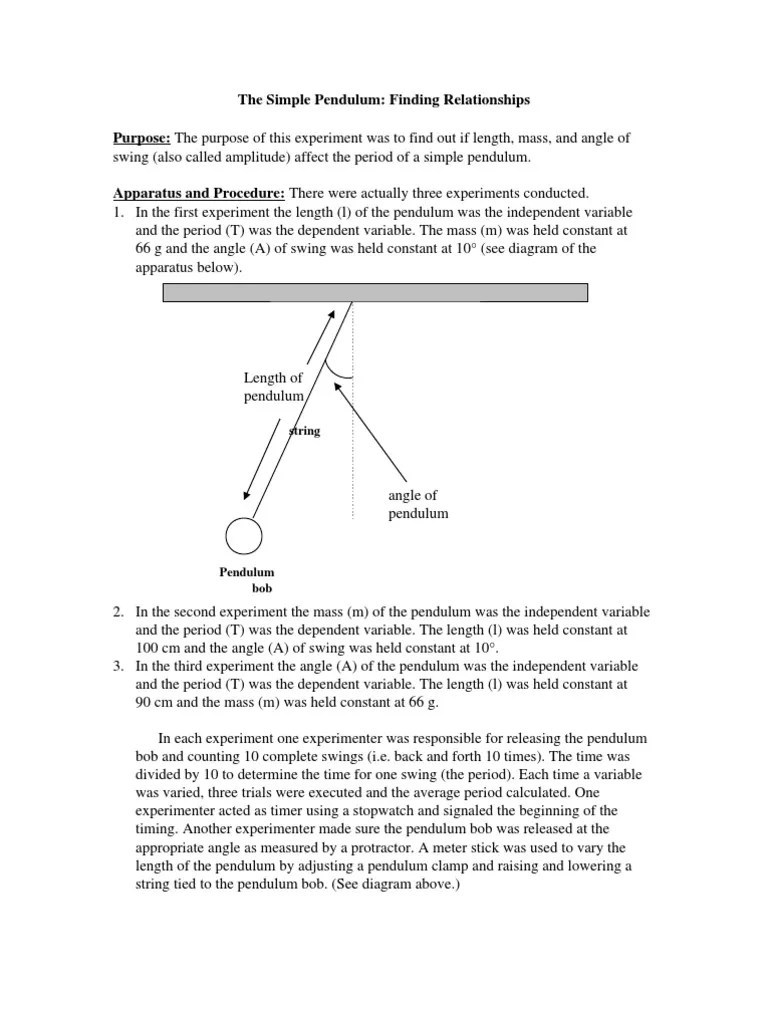 Simple Pendulum Lab Write PDF Pendulum Experiment