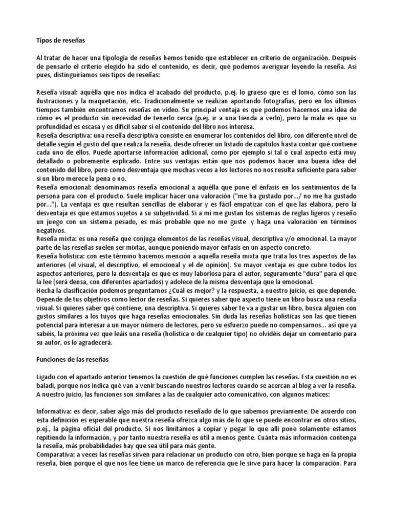 Tipos de reseñas Holismo Información