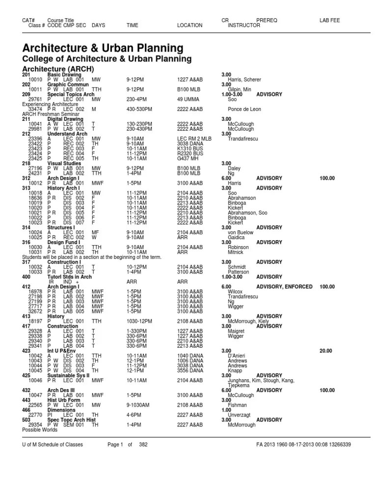 University of Michigan Class Schedule Fall 2013 PDF
